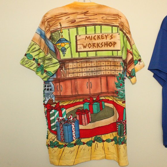 vintage 90s Disney by Joujou Christmas beaded sequin t-shirt Mickey's Workshop - Picture 2 of 16